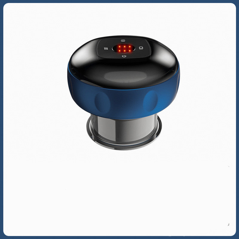 Black and blue electric vacuum cupping massage device with digital display and USB charging port.