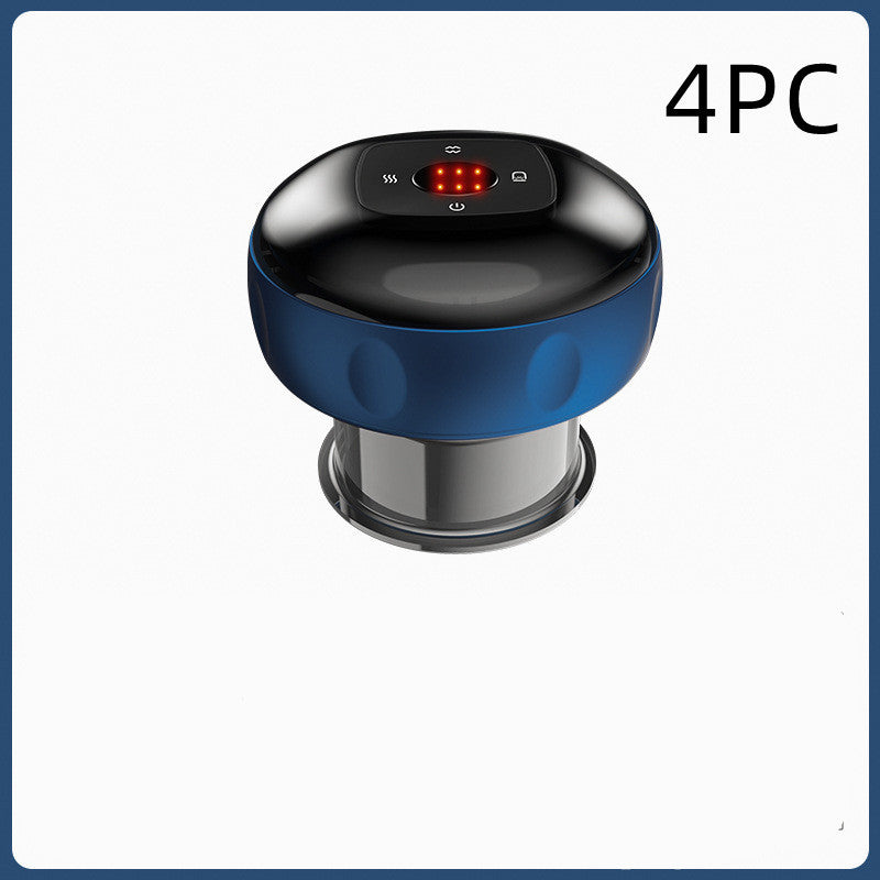 Blue and black electric vacuum cupping massage body cup with digital display and USB charging port.