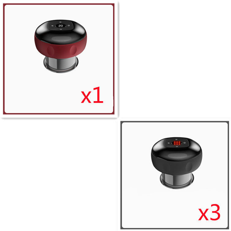 Black and red electric vacuum cupping massage body cup with digital display and USB charging port.