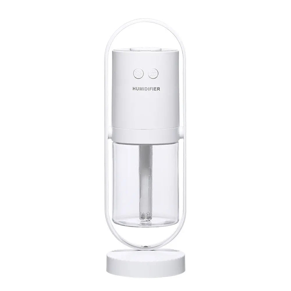 White Magic Shadow USB air humidifier with cylindrical transparent water tank and minimalist design.