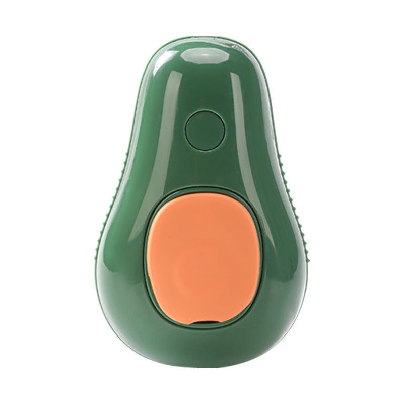Electric green avocado-shaped pet grooming brush with orange button and smooth glossy finish.