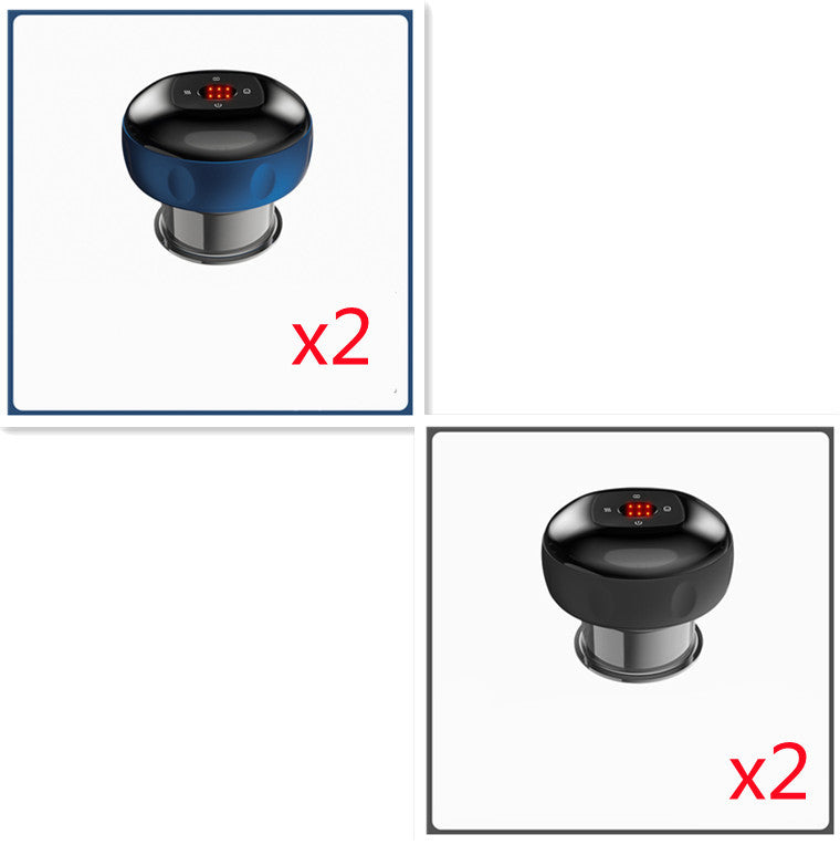 Two black and blue electric vacuum cupping massage body cups with digital displays, set of two and two black electric vacuum .