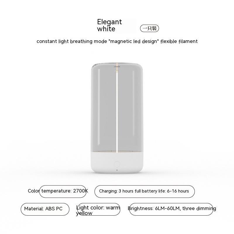 Elegant white portable LED camping light with smooth cylindrical shape and matte finish.