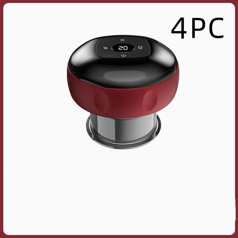 Red and black electric vacuum cupping massage cup with digital display and USB charging port.