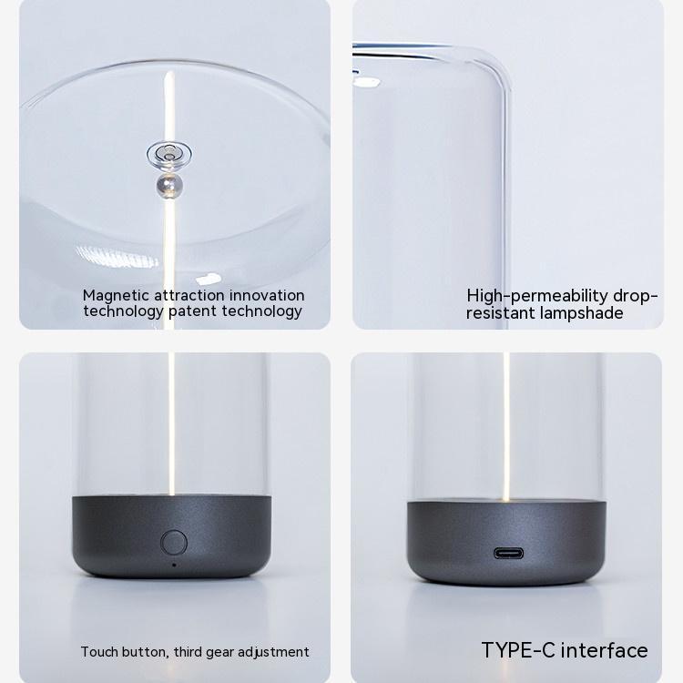Dark grey LED camping light with high-transparency lampshade, touch button, and Type-C charging port.